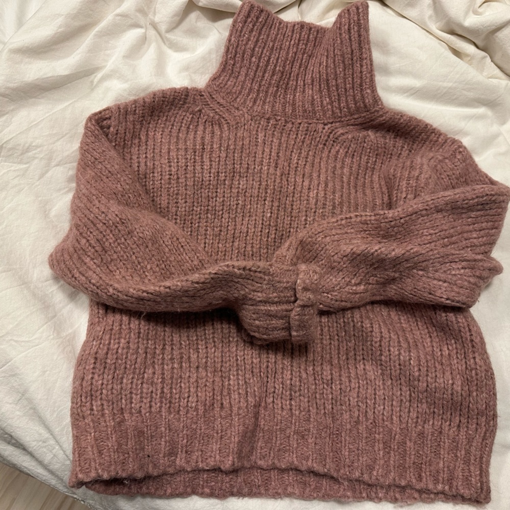 Pink wool mock neck sweater